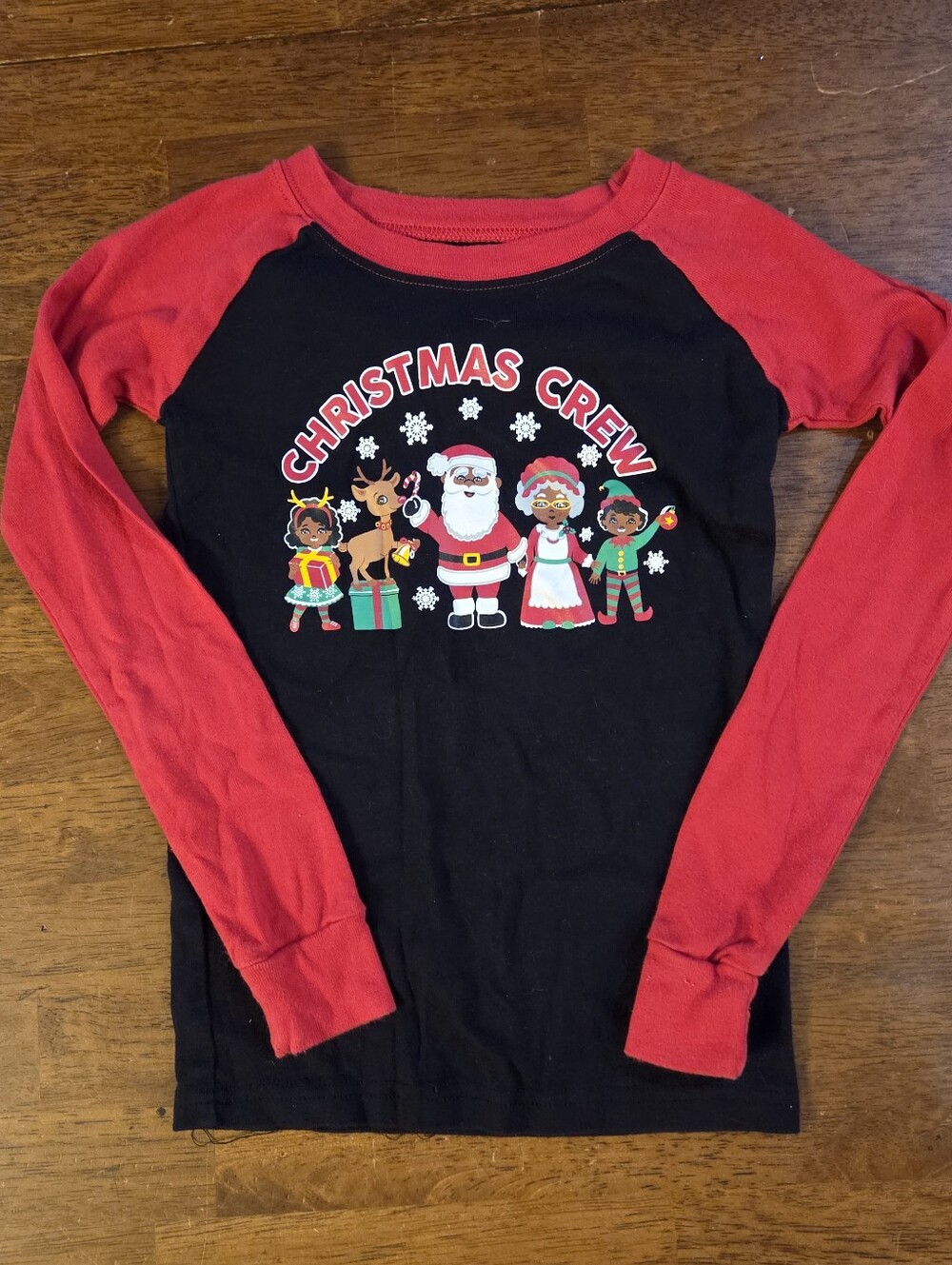 🦦5/$10🦦​PJ Place Kids Size 7 Christmas Crew Long Sleeve Raglan Shirt Red Black